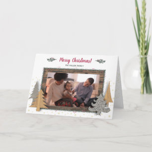Country Farmhouse Pine Tree Photo Folded Holiday Card