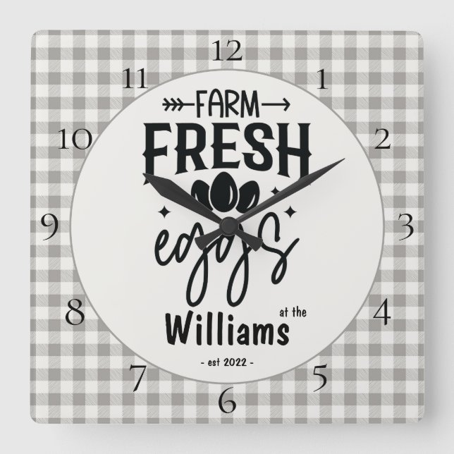 Country Farmhouse Plaid Farm Fresh Eggs  Square Wall Clock (Front)