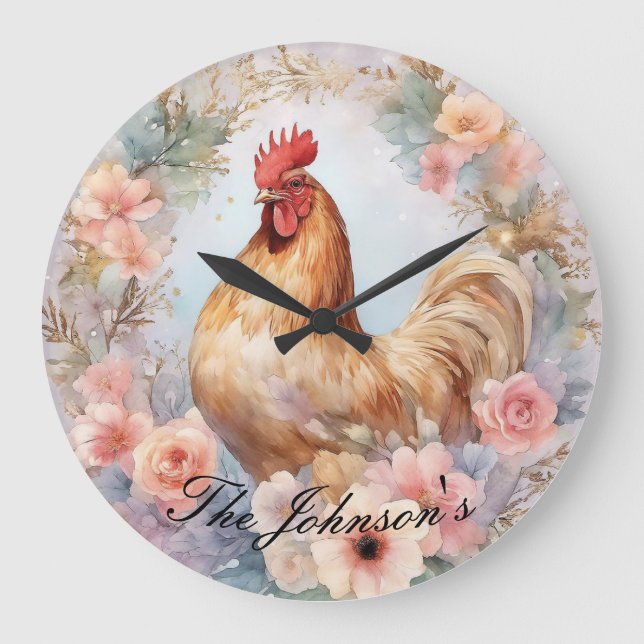Country Farmhouse Rooster Wall Clock (Front)