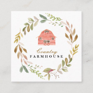 Country Farmhouse Rustic Little Red Barn Square Business Card