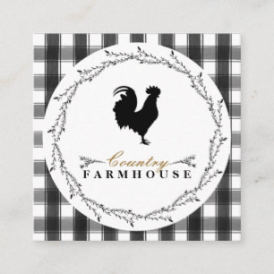 Country Farmhouse Rustic Wreath Plaid Check Square Business Card