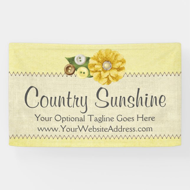 Country Farmhouse Yellow Sewing Buttons & Flower Banner (Horizontal)