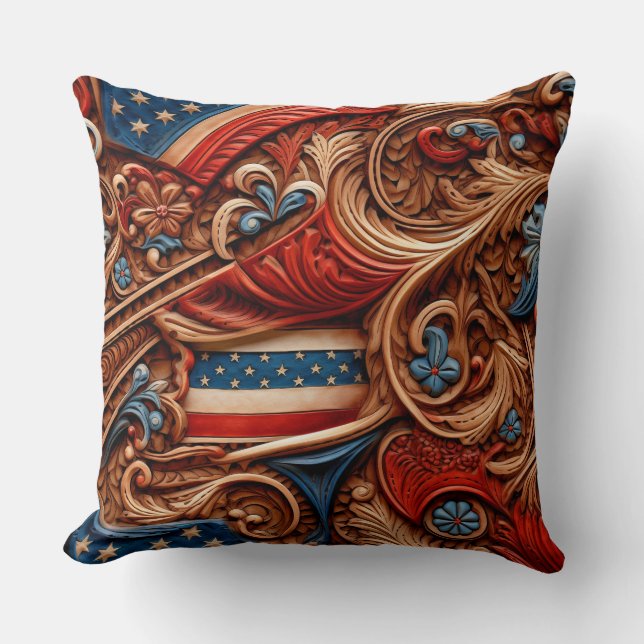 Country Faux Leather Patriotic Cushion (Front)