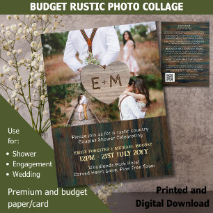 Country Fayre Rustic Wood Carved Hearts Photo Cosy Invitation