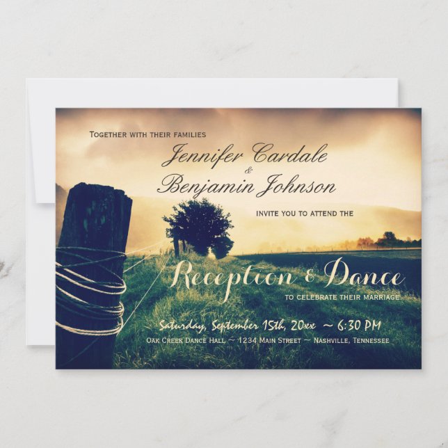Country Fence Post Reception Only Invitations (Front)