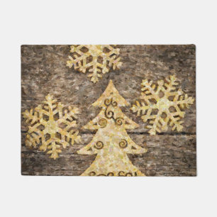 Country Festive Christmas Tree With Snowflakes Doormat