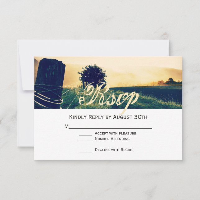Country Field Fence Post Wedding RSVP Cards (Front)