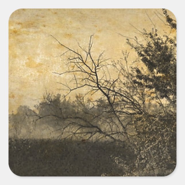 Country Field landscape Rustic Winter Trees Square Sticker (Front)