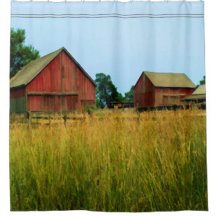 Country Fields with Red Barn and Outbuildings Shower Curtain