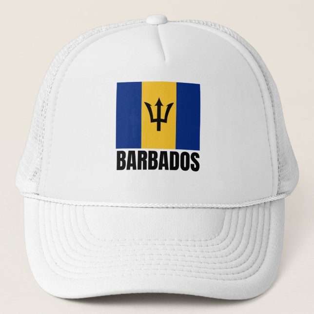 Country Flag Barbados Barbadian Blue Yellow Island Trucker Hat (Front)