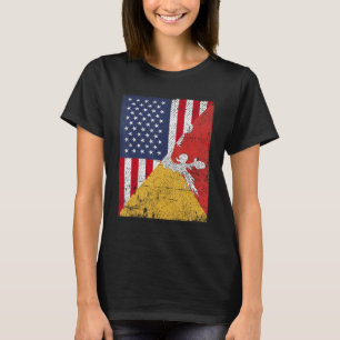 Country Flag Design  Half USA Half Bhutan T-Shirt