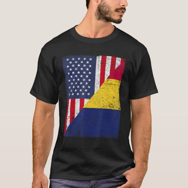 Country Flag Design  Half USA Half Chad T-Shirt (Front)