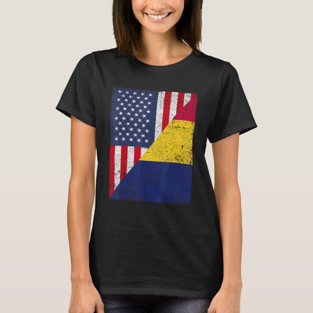 Country Flag Design  Half USA Half Chad T-Shirt (Front)