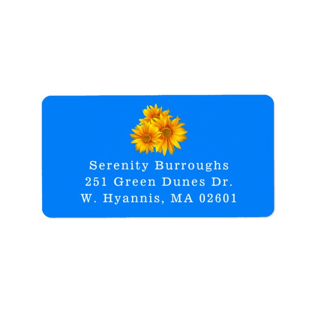 Country Floral Blue Summer Fall Yellow Sunflowers  Label (Front)
