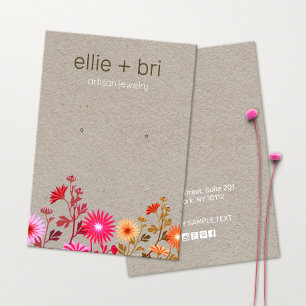 Country Floral Boho Kraft Stud Earring Display Business Card