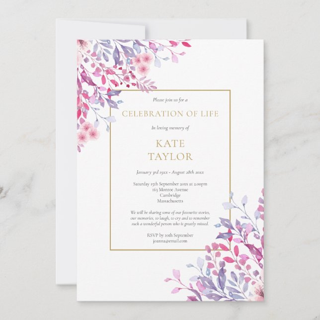 Country Floral Funeral Celebration of Life Invitation (Front)