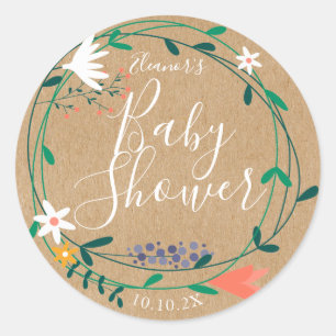 Country Floral Garland Baby Shower / Sprinkle Boho Classic Round Sticker