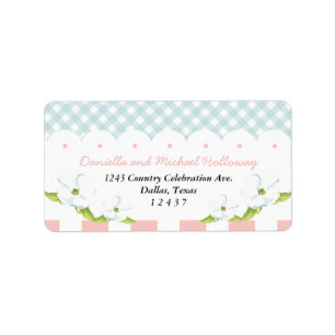Country Floral Gingham Pink Blue Wedding Label