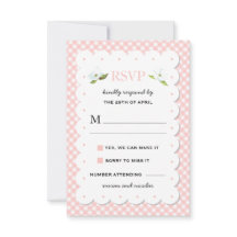 Country Floral Gingham Pink Blue Wedding RSVP