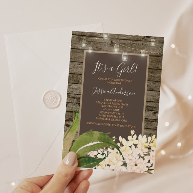 Country Floral Mason Jar String Light Baby Shower Invitation (Creator Uploaded)