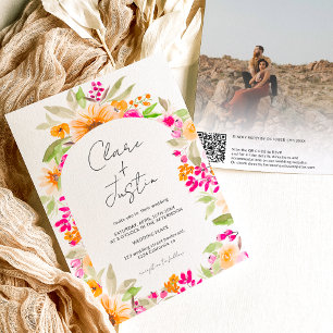 Country floral names photo Qr code wedding Invitation