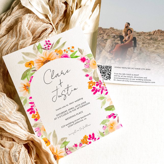 Country floral names photo Qr code wedding Invitation (Creator Uploaded)