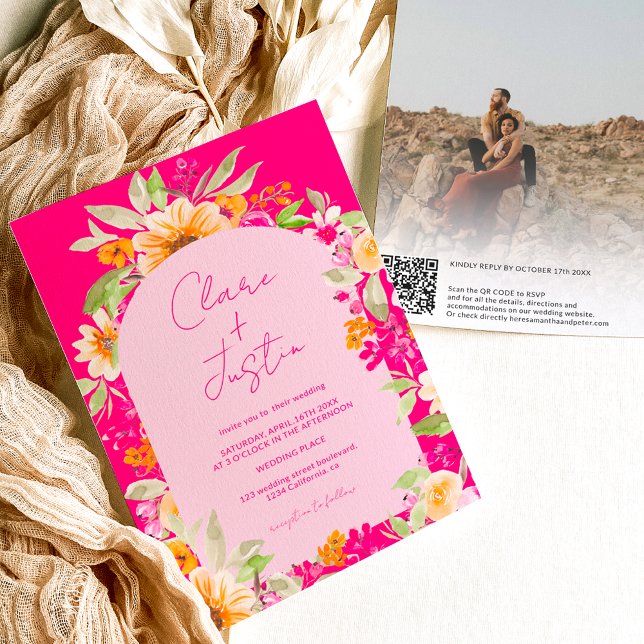 Country floral names photo Qr code wedding Invitation (Creator Uploaded)