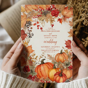 Country Floral Pumpkin Scrip Wedding Invitation