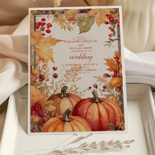 Country Floral Pumpkin Scrip Wedding Invitation