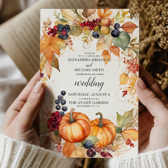 Country Floral Pumpkin Scrip Wedding Invitation (Creator Uploaded)