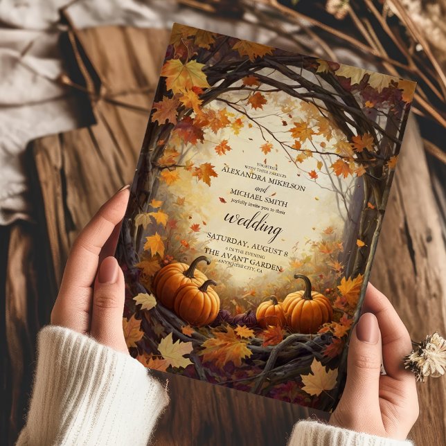 Country Floral Pumpkin Scrip Wedding Invitation (Creator Uploaded)