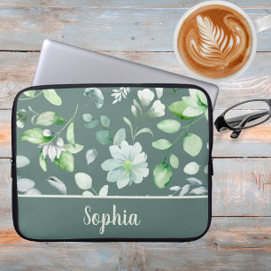 Country Floral Sage Green Signature  Laptop Sleeve