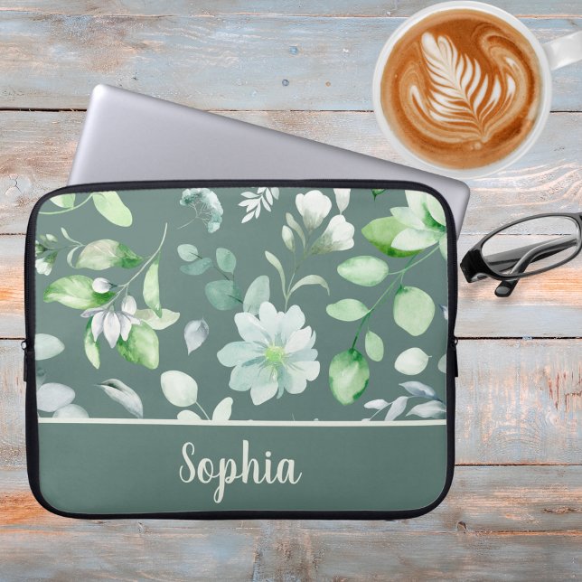 Country Floral Sage Green Signature  Laptop Sleeve (Creator Uploaded)