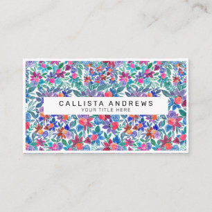 Country Floral Strawberries Watercolor Pattern Business Card