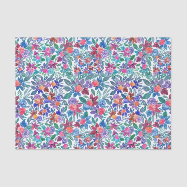 Country Floral Strawberries Watercolor Pattern Tissue Paper (Front)