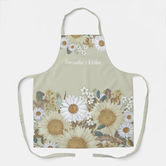 Country Floral Sunflower Garden Women's Name Apron (Front)