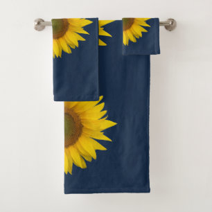 Country Floral Sunflowers Summer Navy Blue   Bath Towel Set