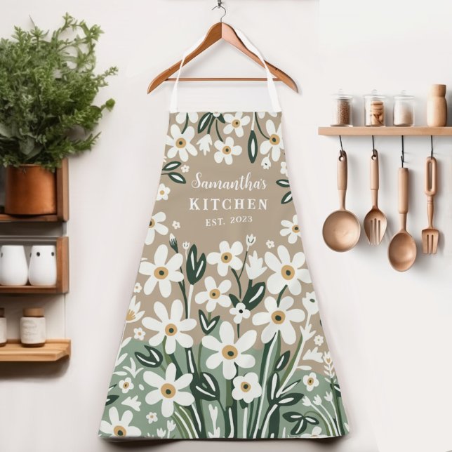 Country Floral Women's Apron (Indulge in the floral charm of our Wild on Flowers apron.  Cook in style and let your name shine!)