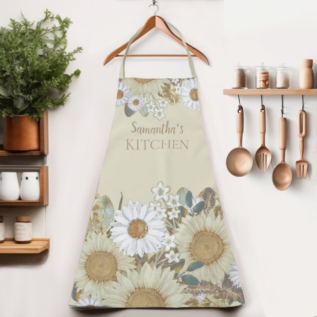 Country Floral Women's Name Apron (Indulge in the elegant sunflower charm of our Womens apron.  Cook in style and let your name shine!)
