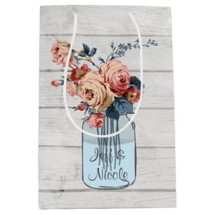 Country Floral Wood Mason Jar Wedding Medium Gift Bag