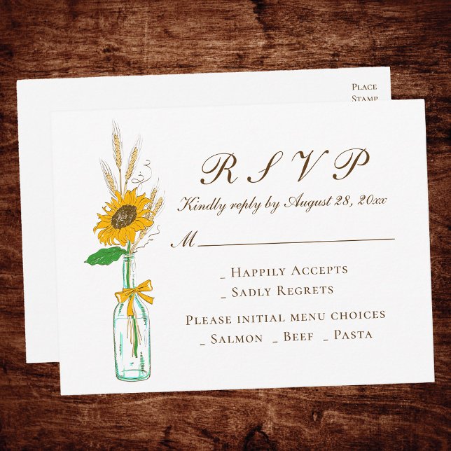 Country Floral Yellow Sunflower Wedding RSVP Invitation Postcard (Creator Uploaded)