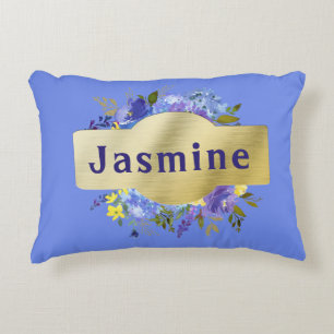 Country Flowers Blue Purple Floral & Gold Decorative Cushion