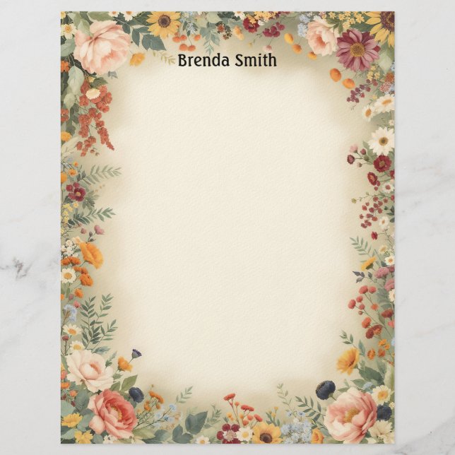 Country Flowers Border Stationery Paper Custom Letterhead (Front)