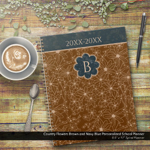 Country Flowers Brown Blue Personalised School Planner