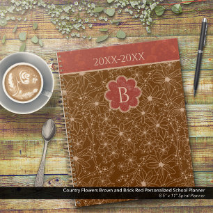 Country Flowers Brown Red Personalised School Planner