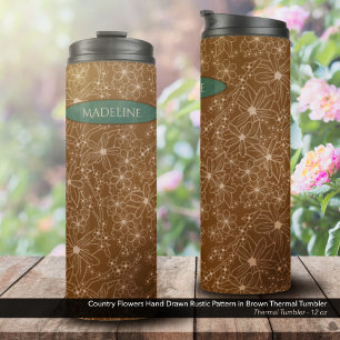 Country Flowers Hand Drawn Pattern Brown Rustic Thermal Tumbler