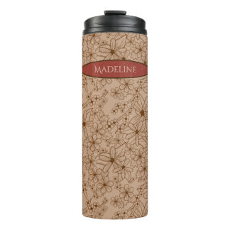 Country Flowers Hand Drawn Pattern Tan Vintage Thermal Tumbler