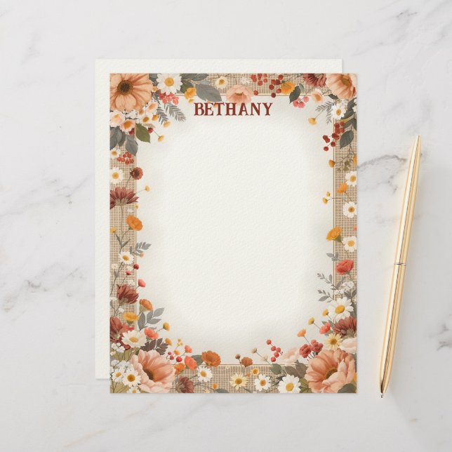 Country Flowers on Burlap Custom Letterhead (Front/Back In Situ)