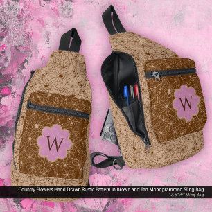 Country Flowers Pattern Brown Tan Pink Rustic Sling Bag