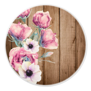 Country Flowers Rustic Barn Wood Ceramic Knob